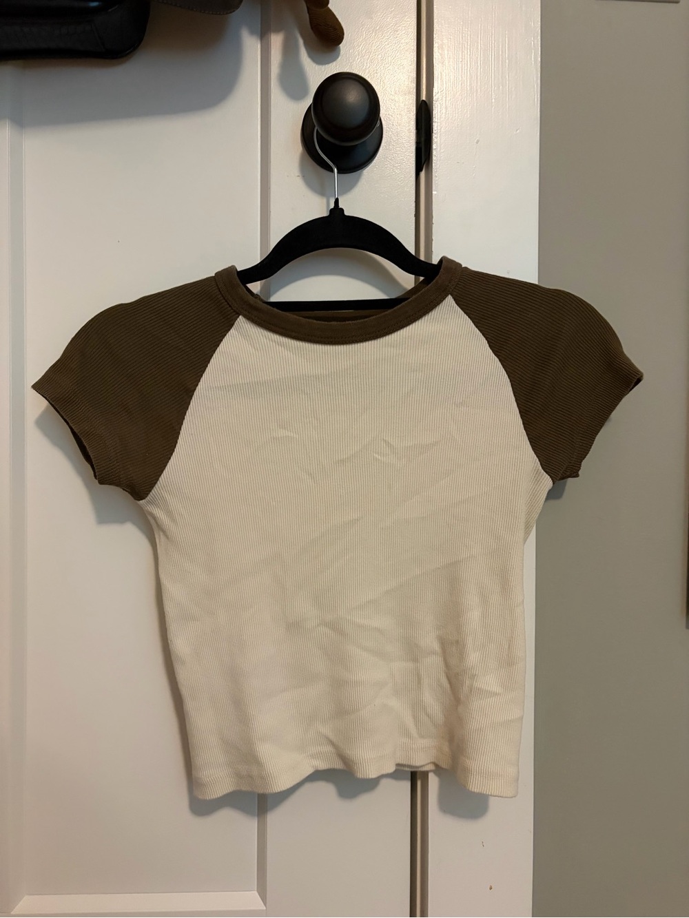 Brandy Melville Baseball Baby Cream Tee with Brown Details